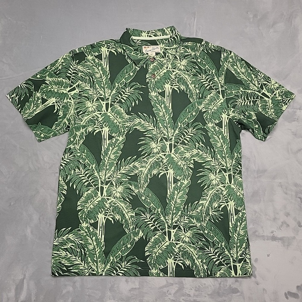 Crazy Shirts Shirt Men XL Green Hawaiian Polo Palm Tree Tropical Pique Cotton
